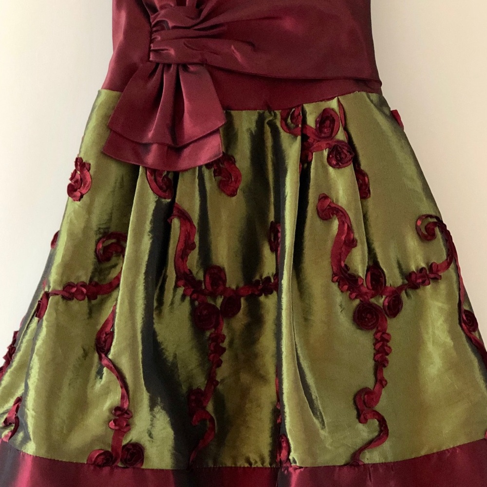 Vintage Jessica McClintock Strapless Olive & Burgundy Party Dress, size 2 - Picture 6 of 13